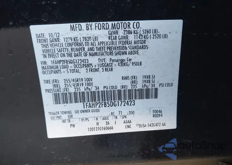 2013 Ford Taurus Limited from USA, damaged, VIN 1FAHP2F85DG172423